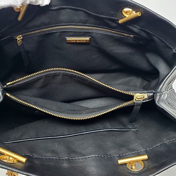 Tory Burch Fleming Triple Compartment Chain-Link Leather Tote Bag Quilted Black - Picture 10 of 14